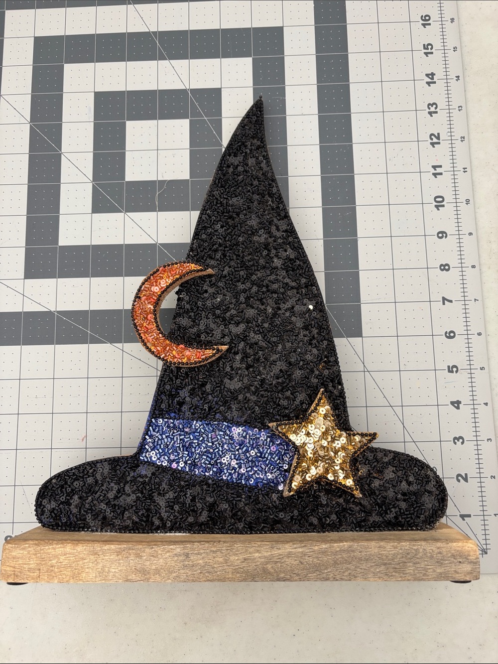 Sequin Witch Hat Holiday Décor - Black with Gold Star & Copper Moon - Picture 5 of 5
